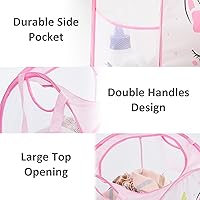 Vista 4 de TECHMILLY Cesta de Ropa Sucia de Malla Emergente Plegable con Asas Resistentes y Bolsillo Lateral - Cestas de Ropa Plegables Portátiles