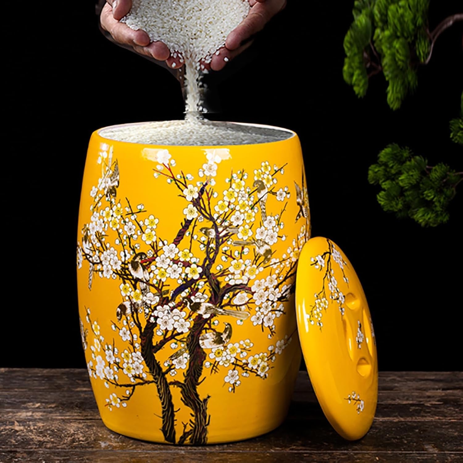 Large Ceramic Jar For Rice Ceramic Rice Bucket Ceramic Rice And Grain Storage Container With Lid Rice Containe Rice Storage Bins Rice Storage Box for Flour/Coffee/Nuts/Tea Moisture-Proof(Red,Capacity: