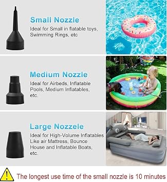 Electric Air Pump, Air Pump for Quick Inflator/Deflator with 3 Nozzles, Camping Electric Pumps Portable (Home/Car), Air Mattress Pump for Inflatable Boat/Air Mattress/Pool/Inflated Toy/Yoga Ball