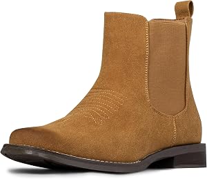 J's.o.l.e Western Cowboy Boots Men Square Toe Botte Cowboy Homme Stylish Ankle Chelsea Boots Brown Black Tan