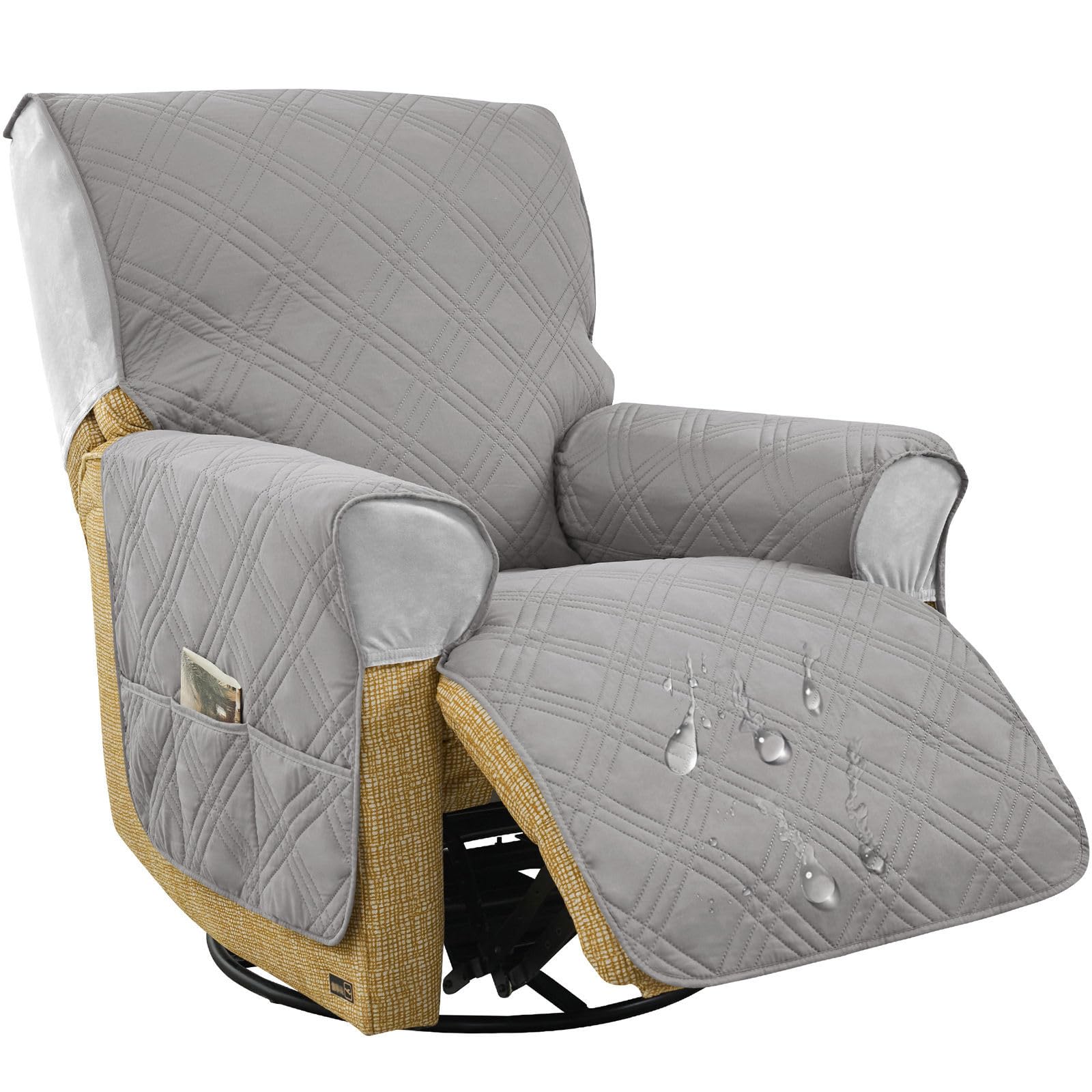 HOMECOVER Water-Resistant Quilted Recliner Chair Cover-light grey-1 Seater