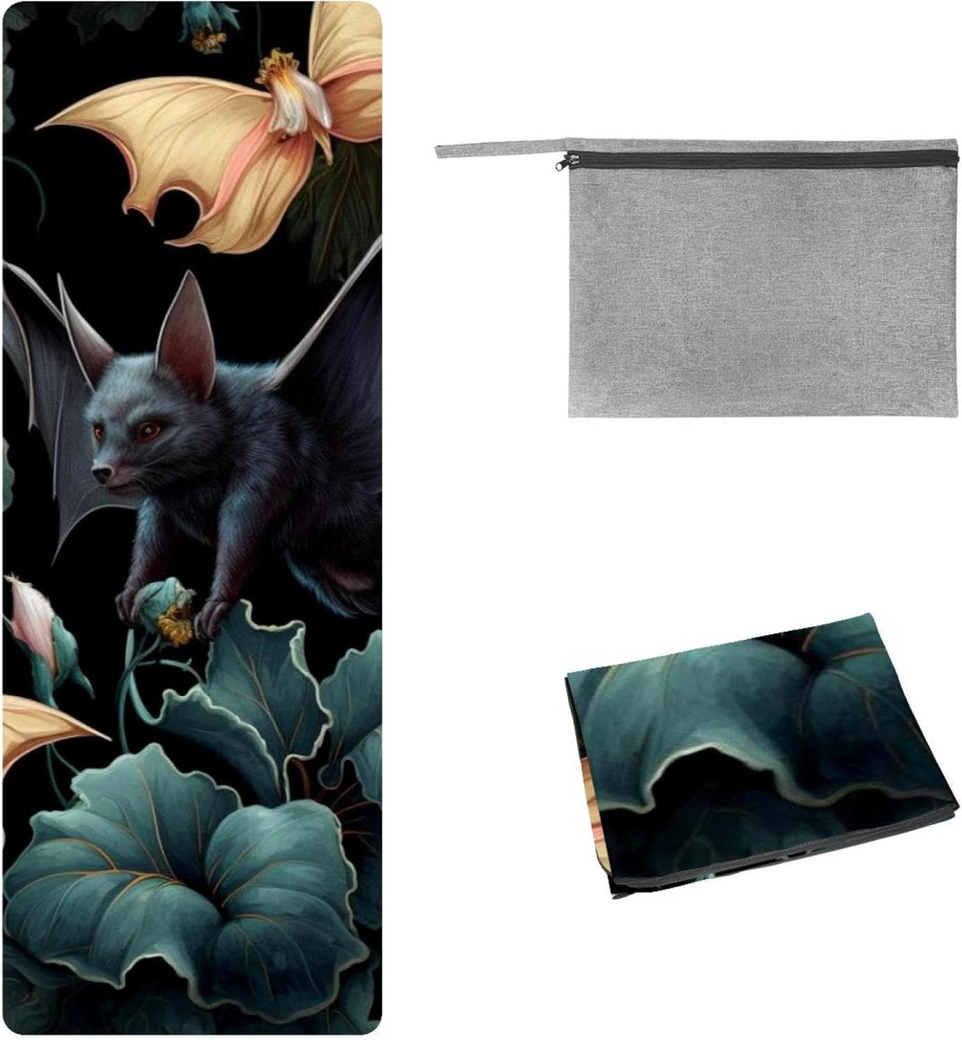 Yoga Towel, Bat Pattern Non Slip Sweat Absorbent Hot Yoga Mat Towel for Hot Yoga, Pilates and Fitness - 72.8" x 26.8"