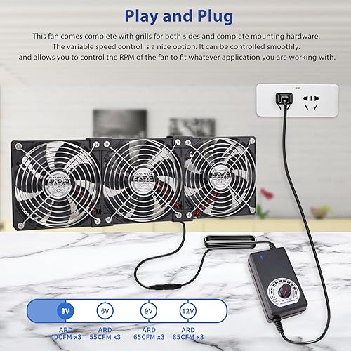 Miniatura 2 de KEYFANCLUB Ventilador de computadora de 0.118 x 4.724 in y 12 V con controlador de velocidad de CC a CA de 110 V a 240 V, refrigeración para