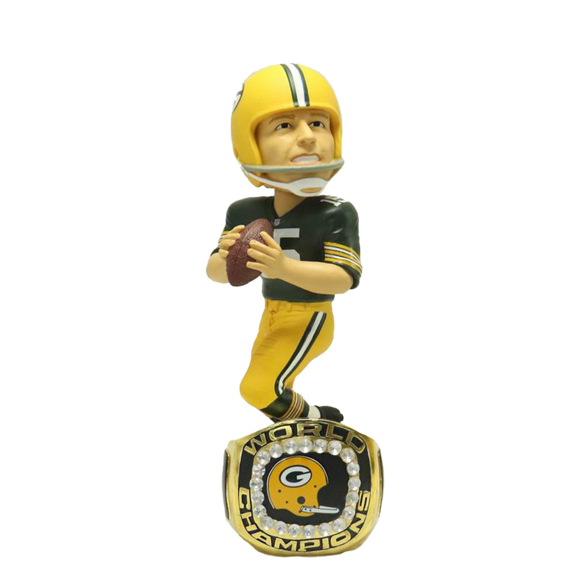 Bart Starr (Green Bay Packers) Green Jersey Super Bowl I Championship Ring Base NFL Bobblehead #360