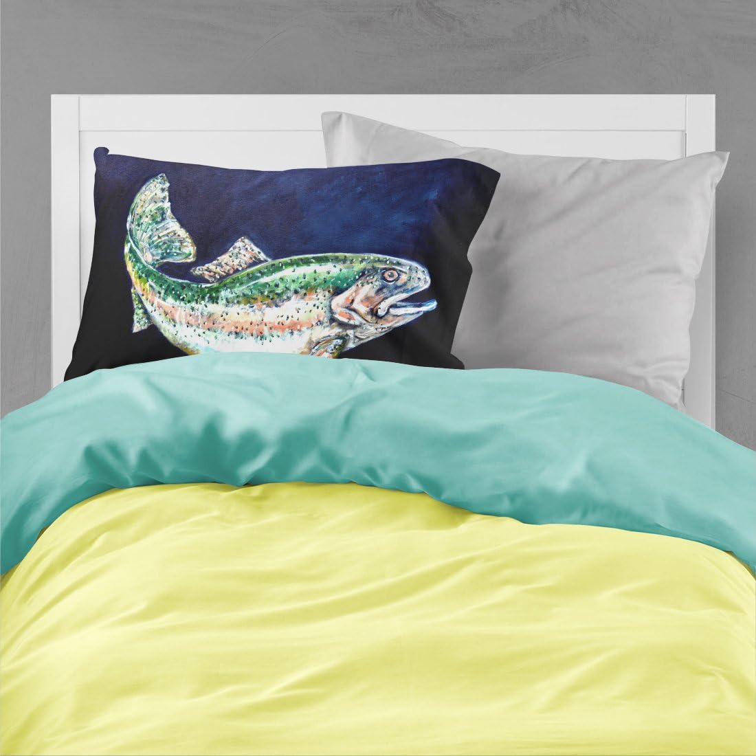 Caroline's Treasures MW1213PILLOWCASE Deep Blue Rainbow Trout Fabric Standard Pillowcase Lightweight Super Soft Easy Care Decorative Artwork Pillowcase, Standard image 2