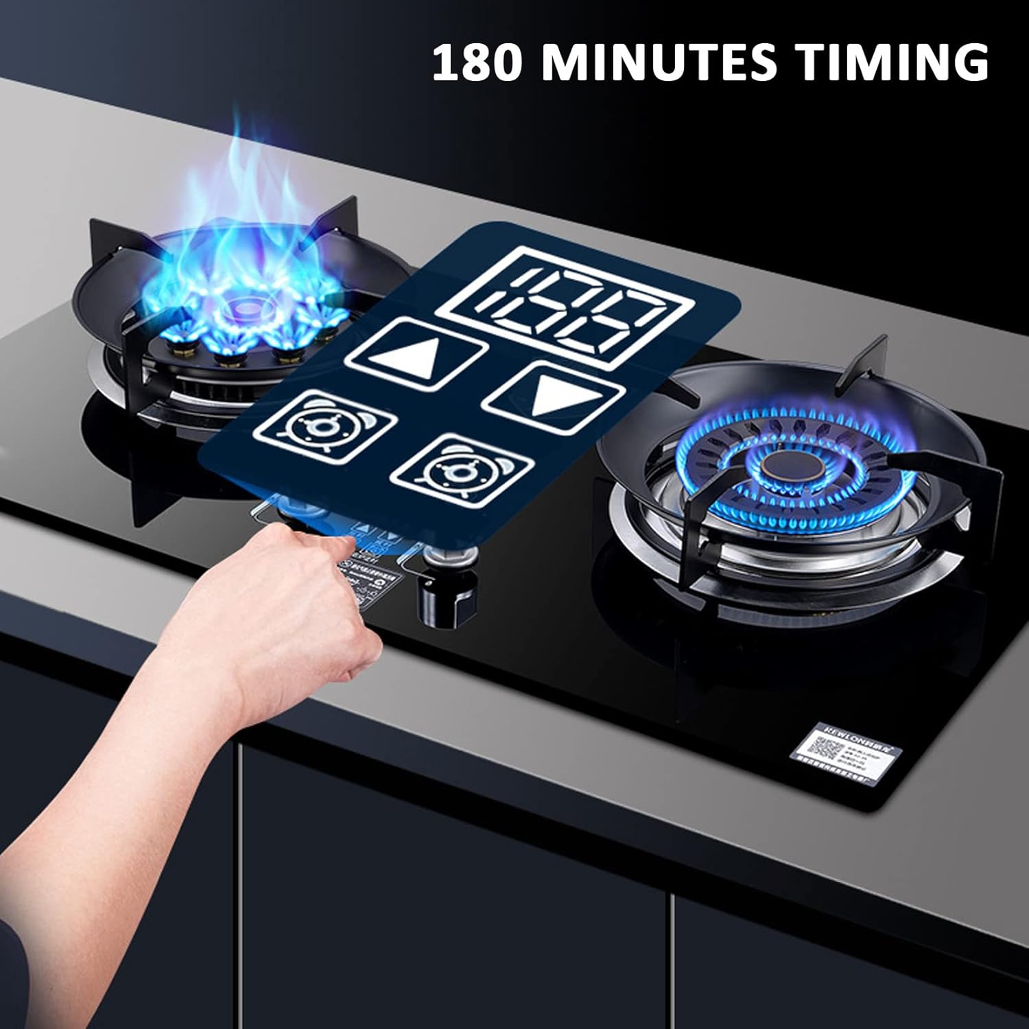 Drop-In Gas Stove Top 2 Burner, Tempered Glass Gas Cooktop, Home Kitchen Built-In Gas Cooker, 0-180 Minutes Timer(Black) (Black)