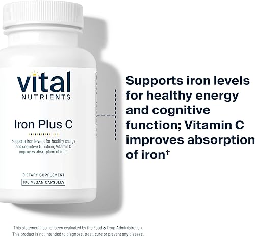 Miniatura 6 de Vital Nutrients Iron Plus C Suplemento de hierro vegano 20 mg de hierro con 200 mg de vitamina C para aumentar los niveles de hierro y energía
