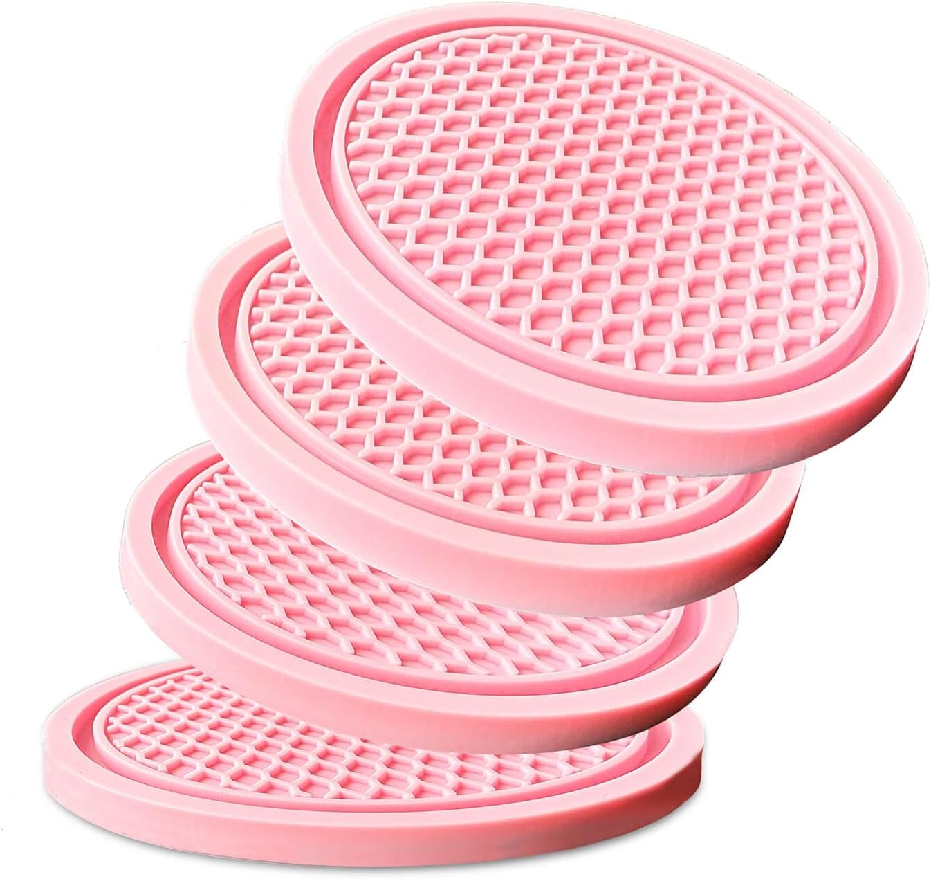 4-Pack Car Cup Holder Coasters - Non-Slip, 2.75-Inch, Pink