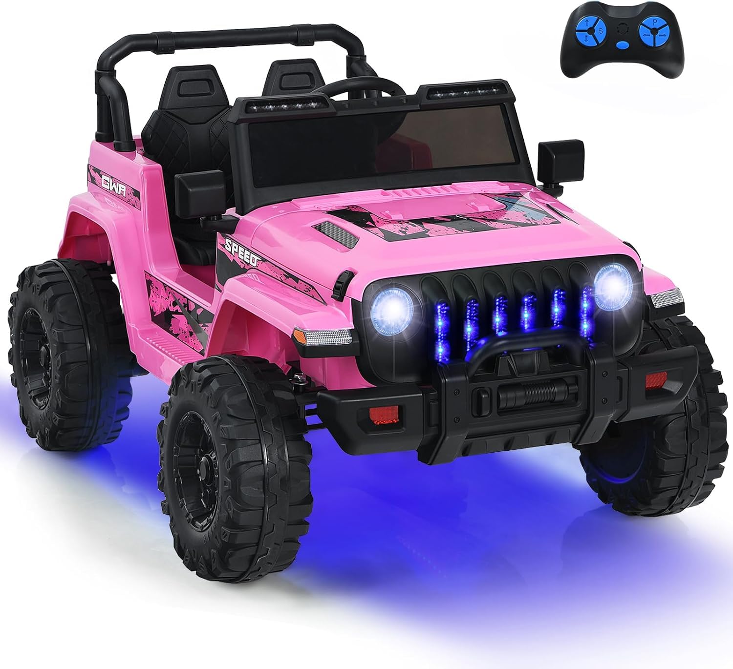 GOPLUS Coche Eléctrico 12V para Niño de 3+ Años, Buggy Todoterreno Infantil con Mando a Distancia, Luz Música Bocina, 3-8 km/h, Carga Máx 35KG, ‎Velocidad Ajustable 2.6-6 km/h (Rosa)