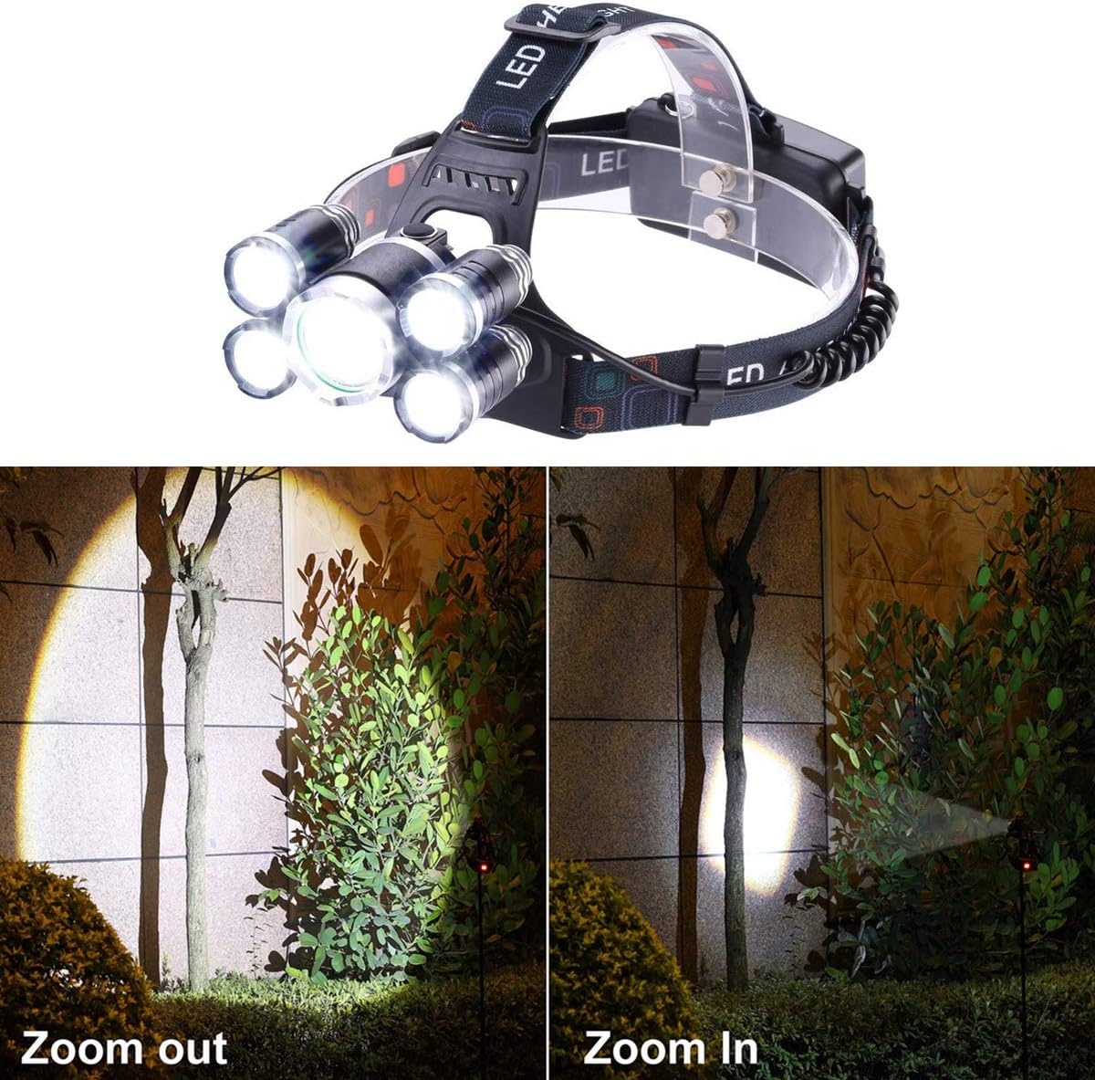 AUERVO [Upgraded] LED Headlamp Flashlight, 4 Modes Adjustable Zoomable Focusing Headlight, Ultra Bright 5 Head Light with Rechargeable Batteries, IPX-5 Waterproof for Night Camping Fishing