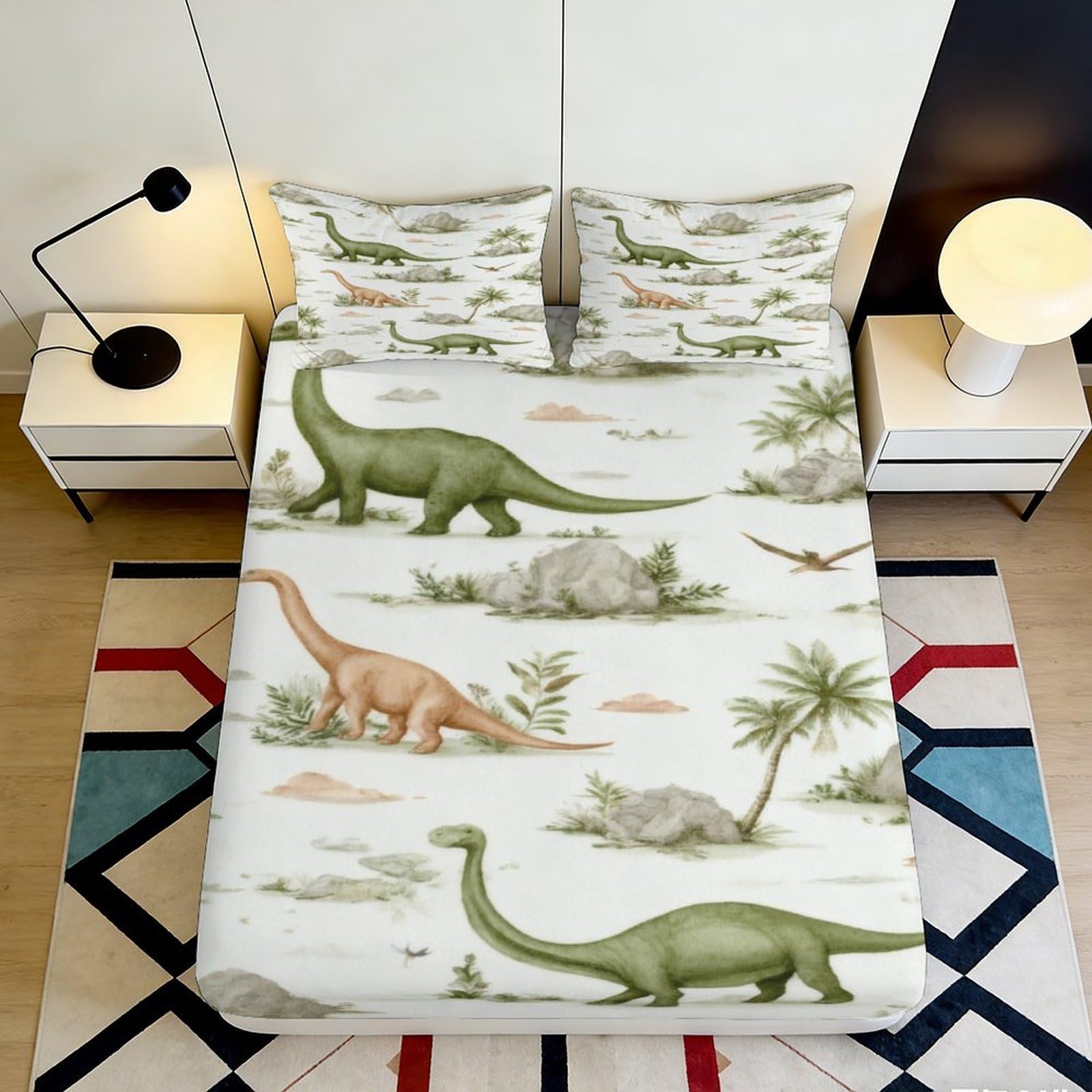 3D Printed Dinosaur Forest Fitted Sheet Microfiber Breathable Jurassic Bed Cover for Bedroom Guest Room Decor 90x200x25cm