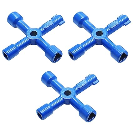 Jiozermi 3 Pcs 4-Way Multi-Functional Utilities Key, Plumbing Key, Triangle Square Wrench, Opening Key for Water Gas Electric Meter Box, Blue