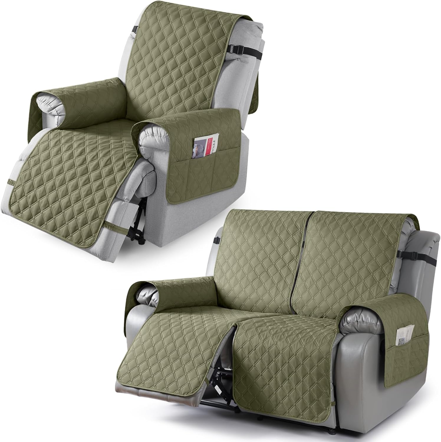TAOCOCO 100% Waterproof Recliner Chair Cover & Loveseat Recliner Cover(Gray Green)