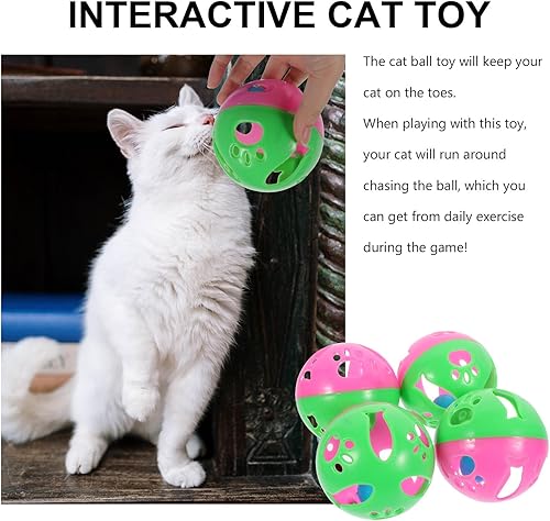 Miniatura 5 de 4 bolas de plástico para gatos, sonido para mascotas, con campanas pequeñas para juego interactivo, resistentes a las mordeduras, en colores