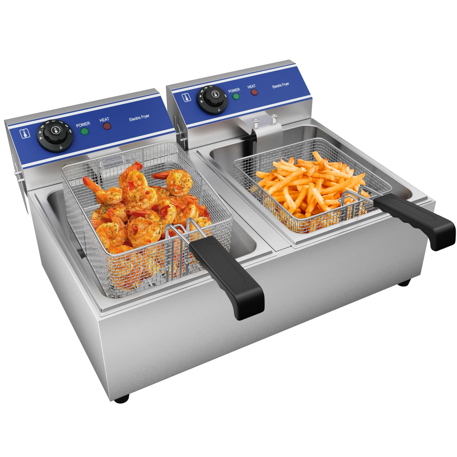 TAIMIKO Friteuse électrique commerciale 2 réservoir en acier inoxydable 3000W*2 220V-240V Thermostat 60-200 °C