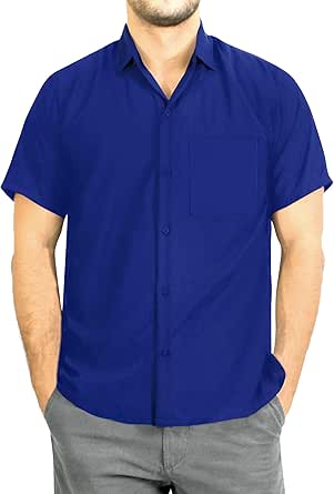 LA LEELA Men's Casual Button Down Short Sleeve Dress Work Shirt Oxford Solid Shirts for Men