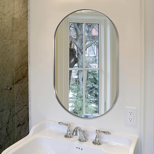 Miniatura 33 de ANDY STAR Espejos ovalados de baño, espejo de tocador doble de 30 x 48 pulgadas, espejos ovalados negros para baño, marco de acero inoxidable