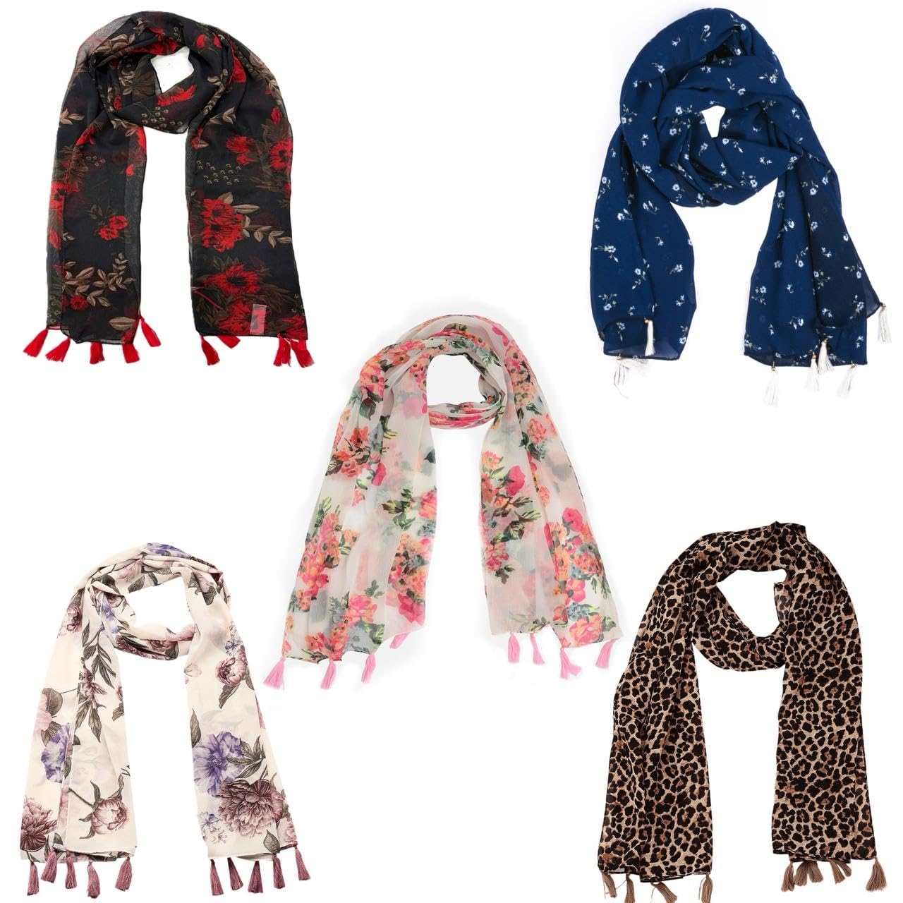 Premium Multicolor Scarf Lightweight & Comfortable for All Seasons Combo of 5 (180x55cm)