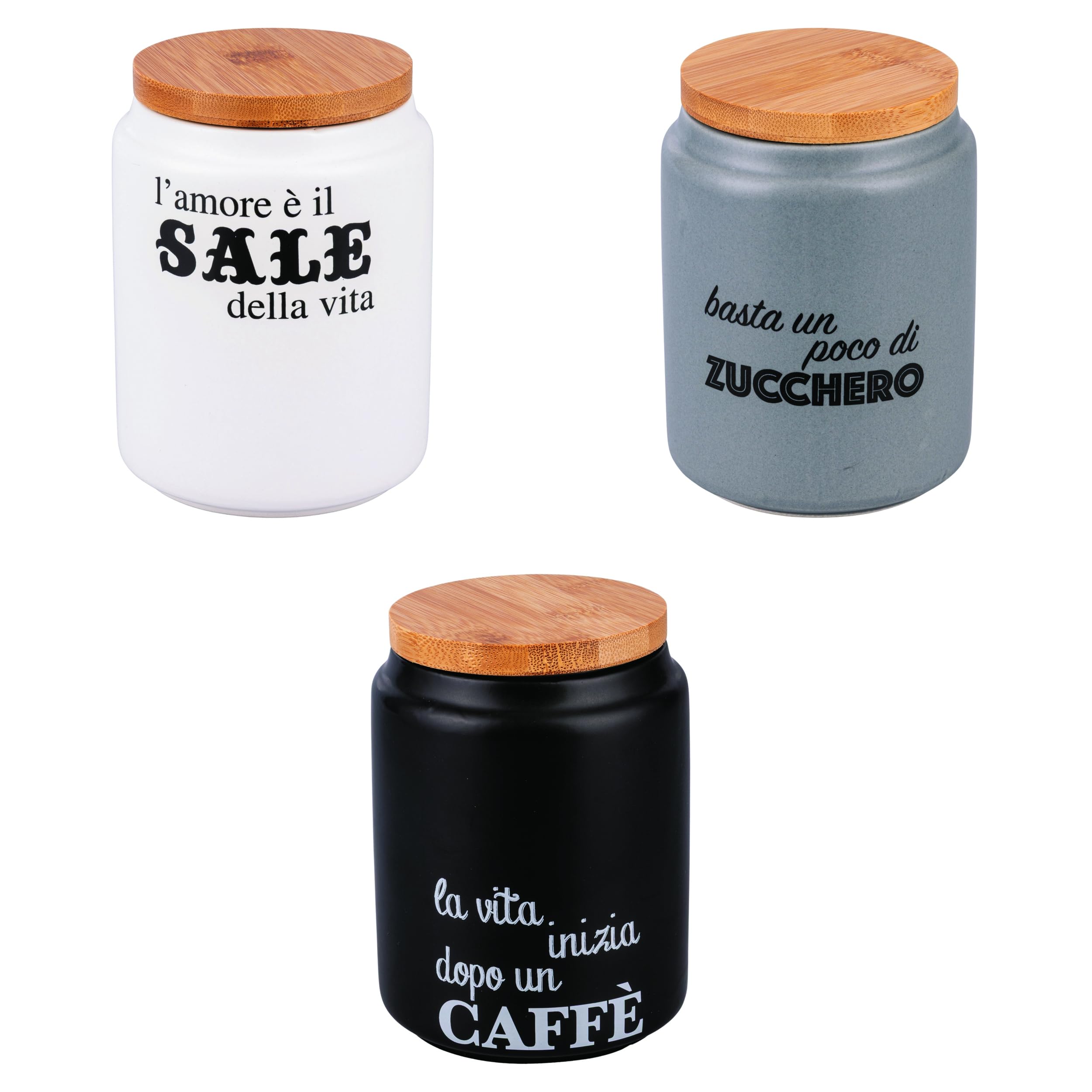 Set 3 barattoli sale, zucchero e caffè 900 ml in ceramica, coperchio in bambù, Idee