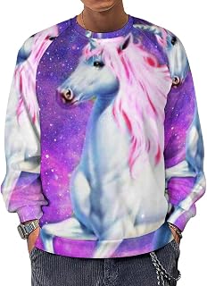 Fantasy Unicorn Men's Sweatshirts Basic Crew Neck Long Sleeve Pullover Sweater Tees Tops
