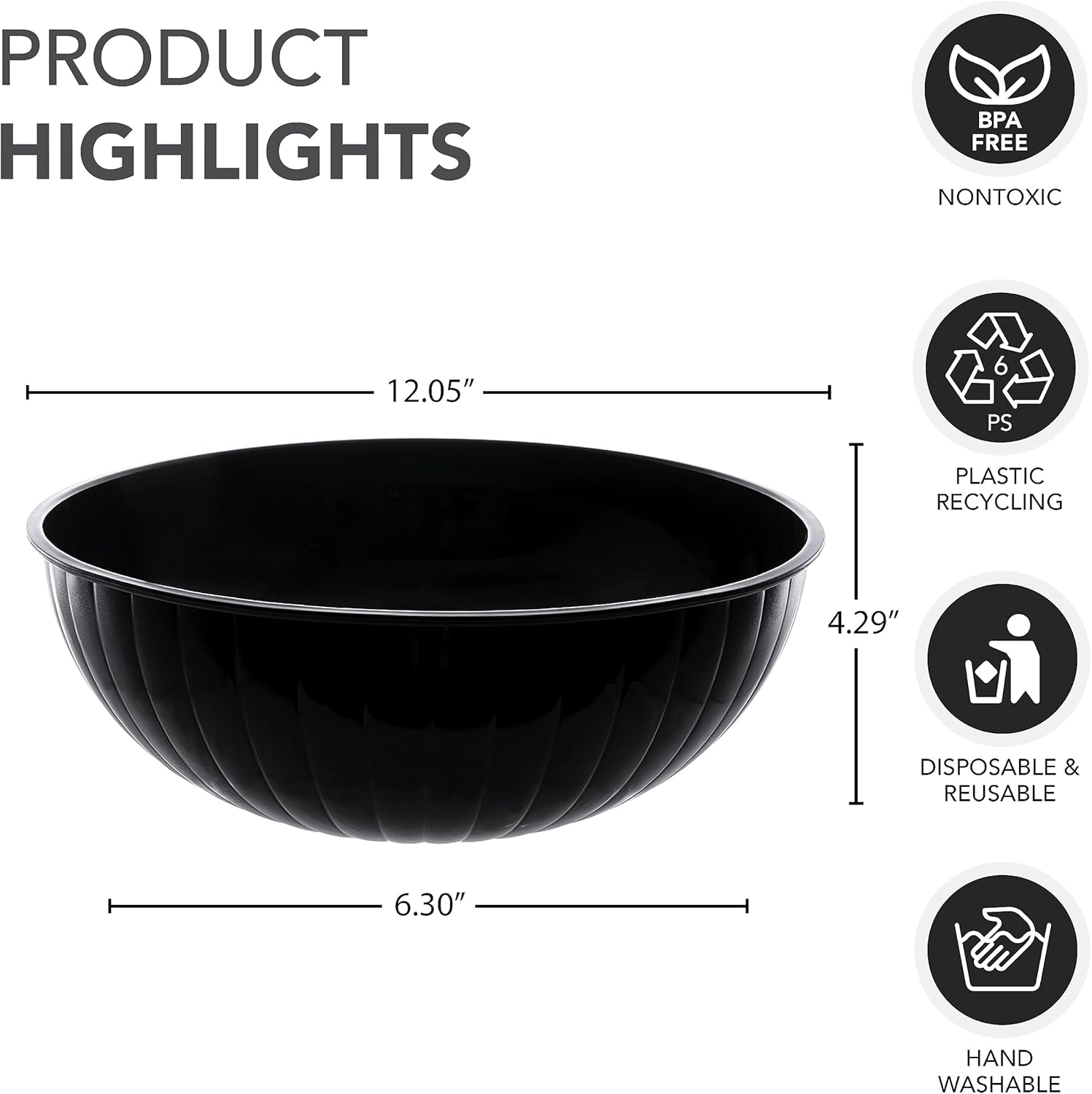 Party Essentials Hard Plastic 192-Ounce Serving Bowl, Black - Image 2