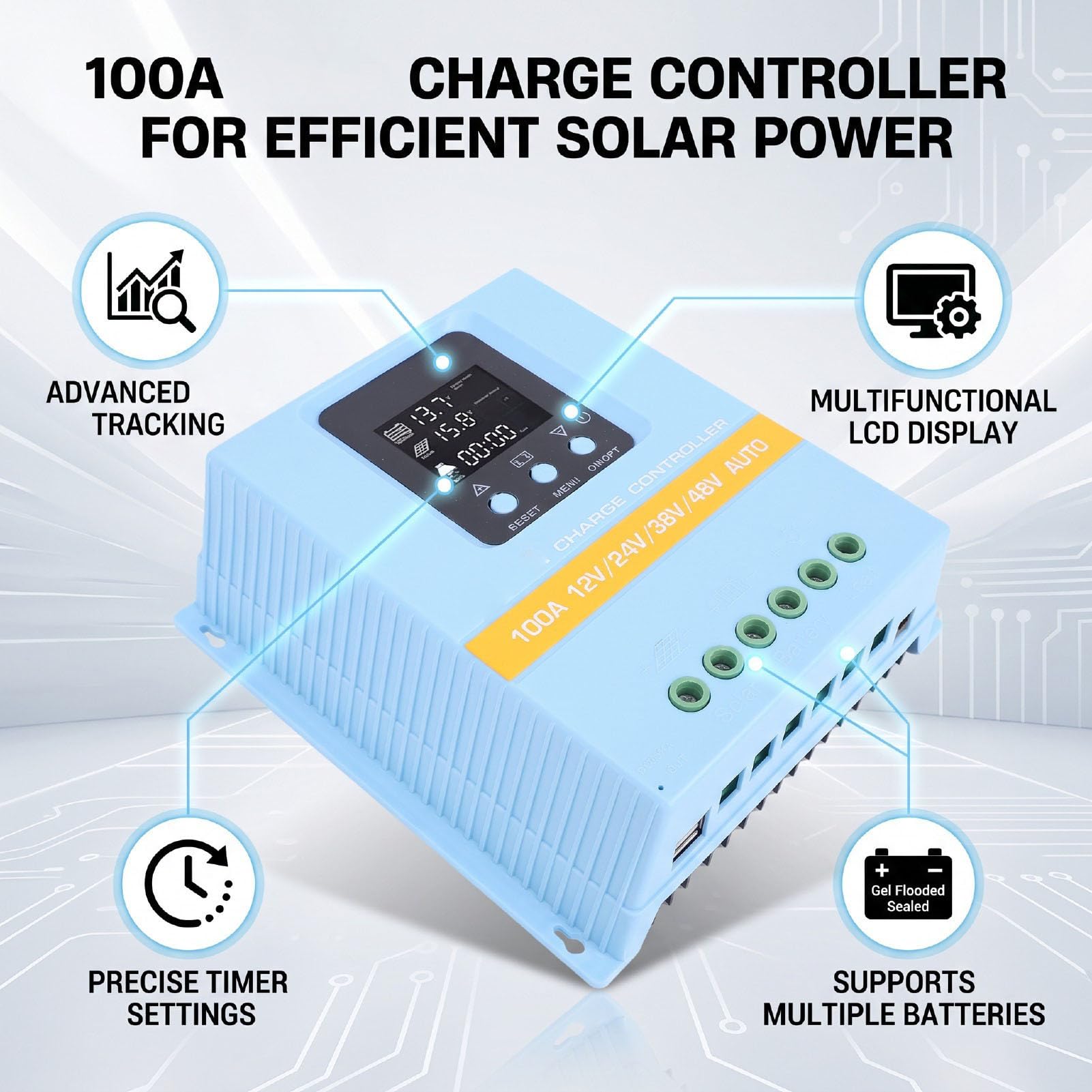 Fockety Kontroler ładowania Słonecznego 100A MPPT 12 V 24 V 36 48 Auto