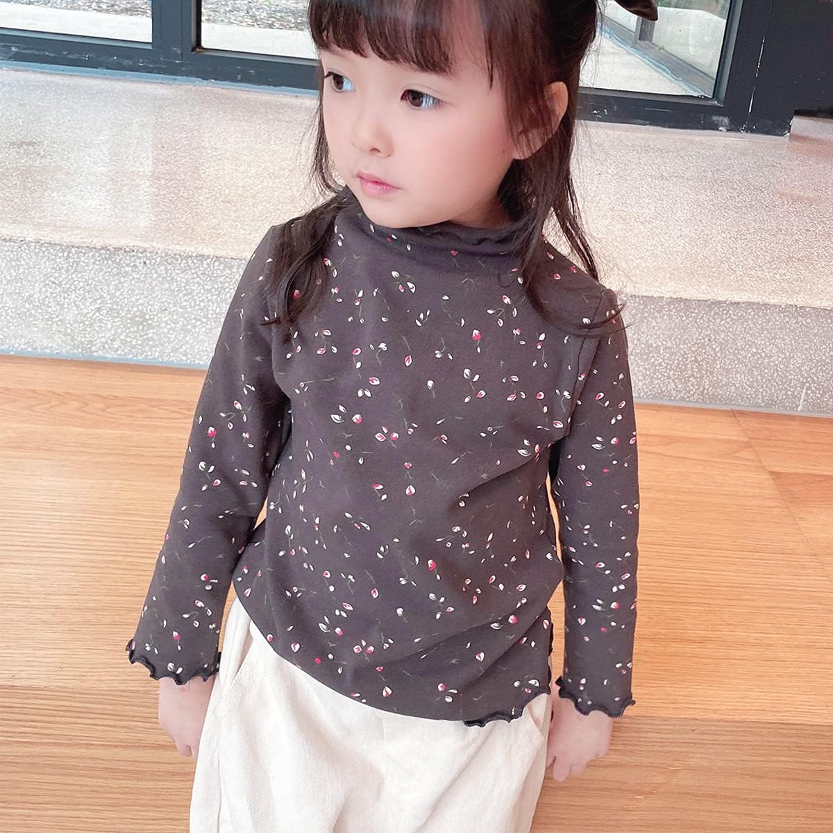 Ritatte Kids Baby Girls Basic Shirt Cotton Ruffle Floral Print Long Sleeve Turtleneck T-Shirt Tops Blouse: Clothing, Shoes & Jewelry