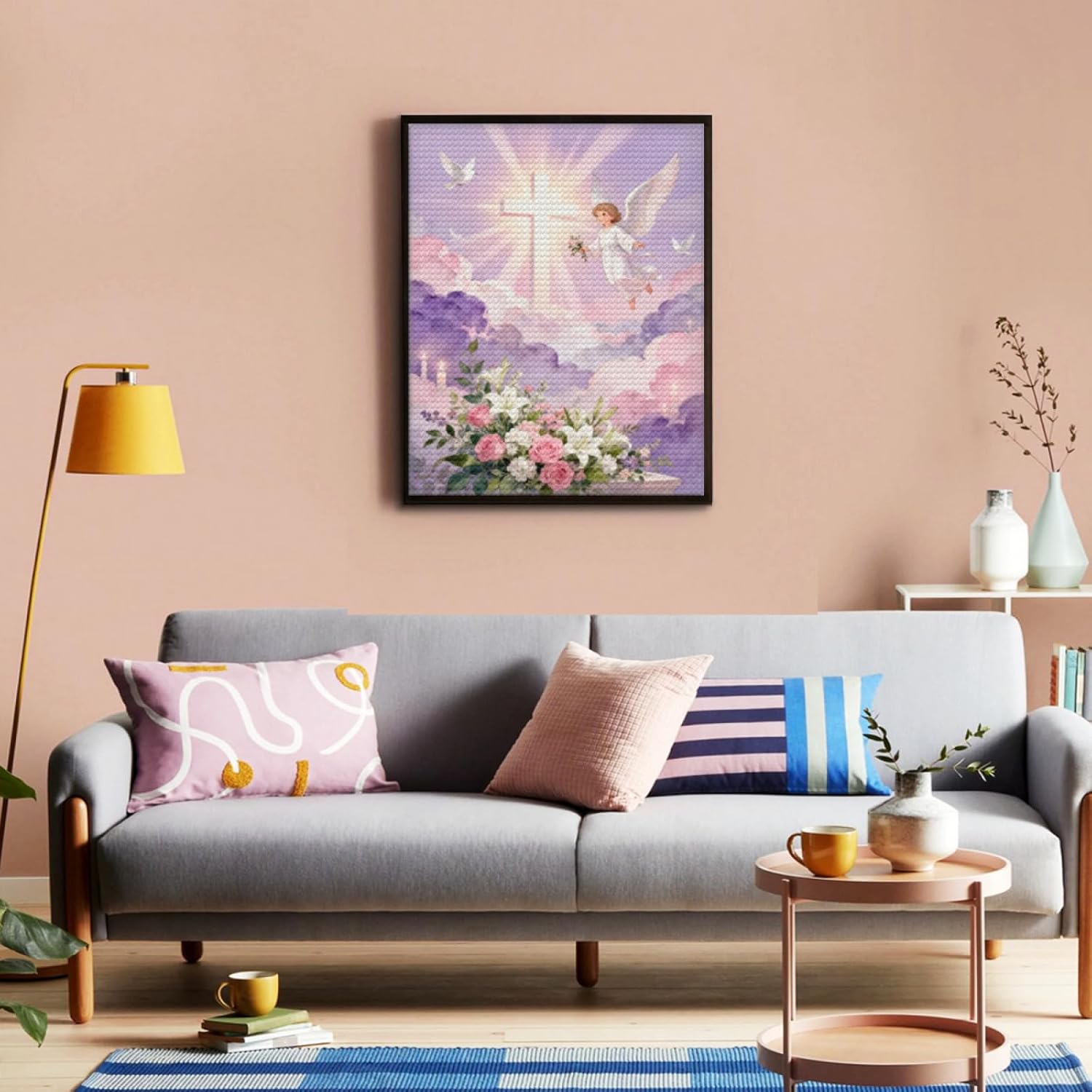 Cross and Flower Diamond Art Kit Adult, Religious Diamond Painting Kit, 5D Diamond Painting Cross with Cute Angel, DIY Full Drill Diamond Painting Gem Art and Crafts Home Decor 20x24 in