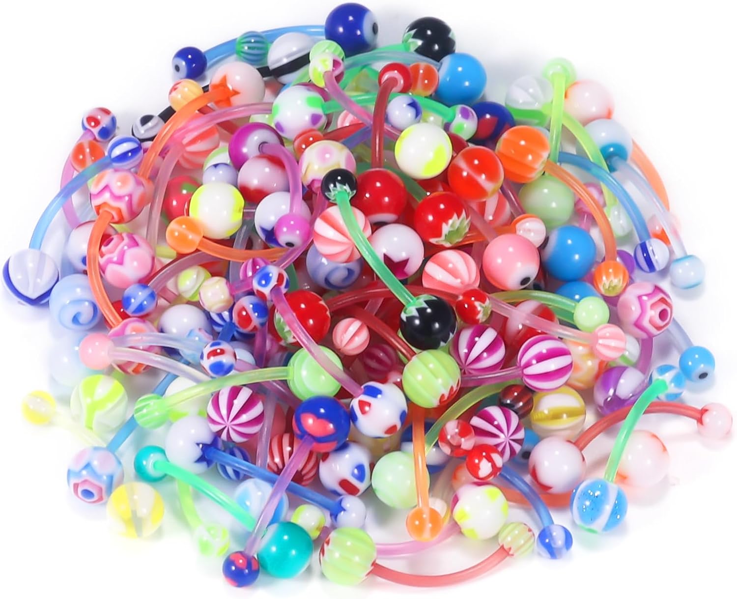 14G Belly Button Ring Piercing Surgical Steel Acrylic Bulk Colorful Navel Rings 10MM 12MM 14MM 16MM 18MM Length Hypoallergenic Long Belly Piercing Jewelry for Women Silver Random 100 Pcs