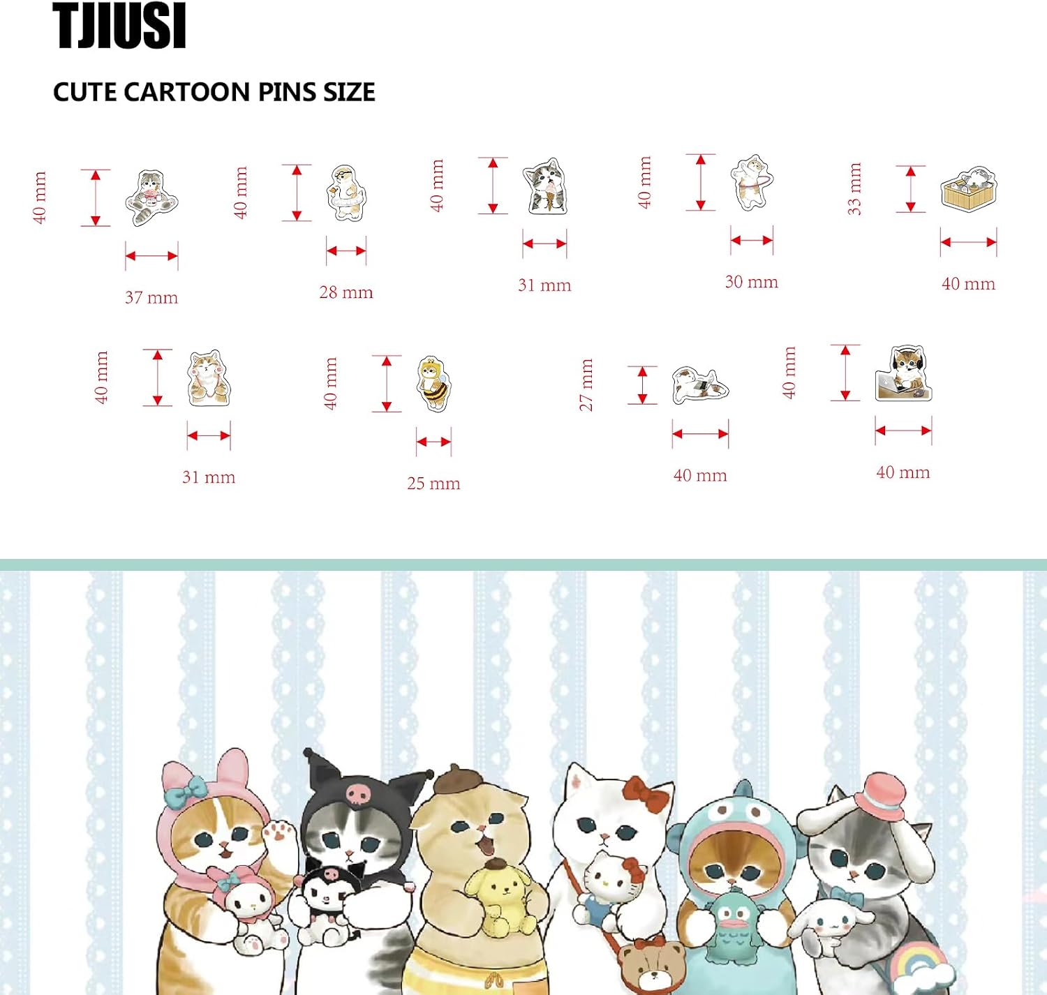 Cute Anime Pins Cat Lapel Pins set 9PCS Funny Cartoon Brooch Acrylic Pins for Backpack Bag Shirt Clothing Decoration Party Supplies Women Men Teens image 2