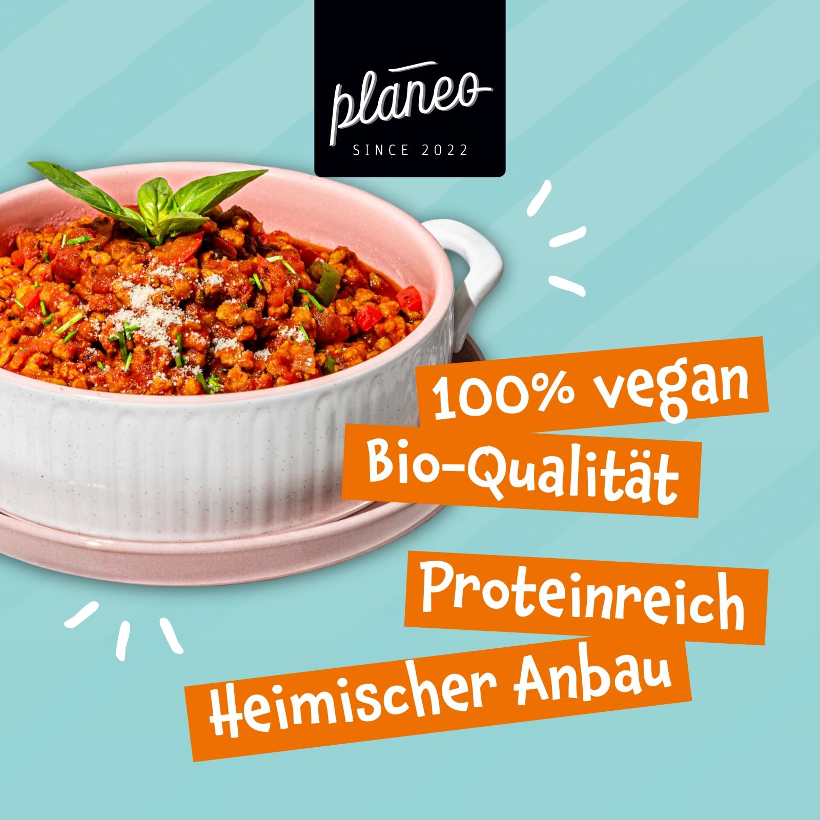Planeo BIO Erbsen Granulat 2 x 1kg – Proteinreicher Hackfleischersatz mit über 50% Eiweiss, ideal für vegane Bolognese & Burger, aus Bio-Erbsen- und Ackerbohnenprotein