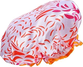 فوميز. قبعة استحمام مزدوجة الطبقات مقاومة للماء، قبعة استحمام قابلة لاعادة الاستخدام، قبعة استحمام مبطنة من الساتان لحماية الشعر، برتقالي