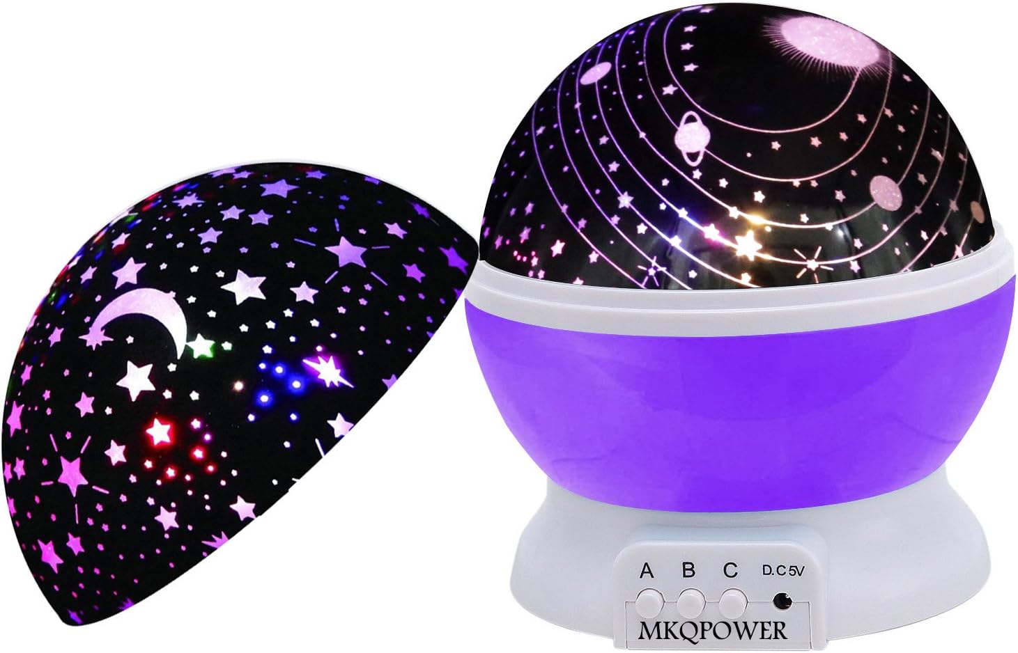Bedroom Romatic Lamp, MKQPOWER Projector Light Cosmos light+Moon Star Light Cover Rotating Cosmos Night Lamp for Babies Kids Bedroom,Romantic Relax Sleep Aid Light for Children Adults(Purple with 2 lids)