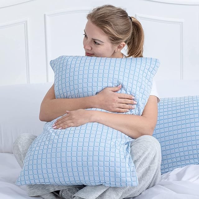 VK·living Pillowcases 2Pack,Cooling Pillow Cases 50 x 75 cm for Hot Sleepers with Q-Max 0.47 Cooling Fiber,Cool Pillow Cases for Hair and Skin with Hidden Zipper,Skin-Friendly and Breathable(Blue)