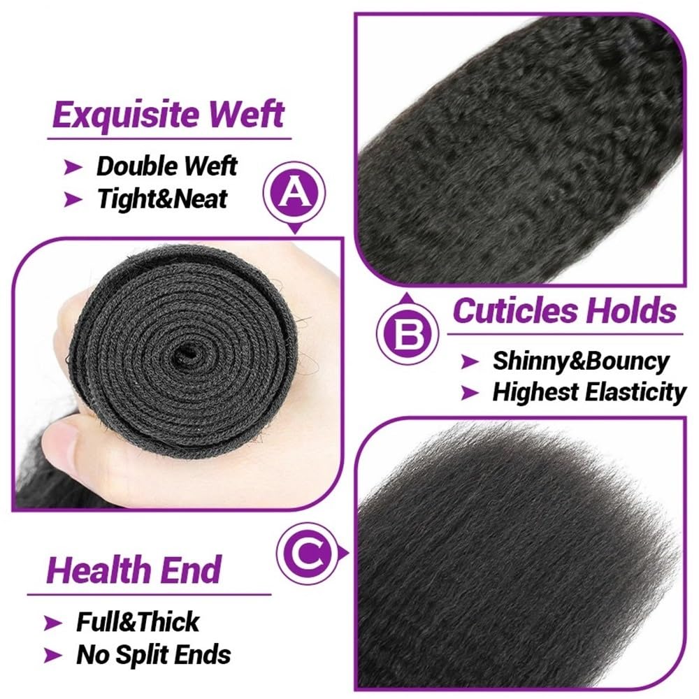 Kinky Yaki Straight Bundles, ludzkie włosy nieprzetworzone, pełne i grube, jedwabiste miękkie, nie strzępią się, nie pękają, nie przedłużają włosów (12 cali x 1)