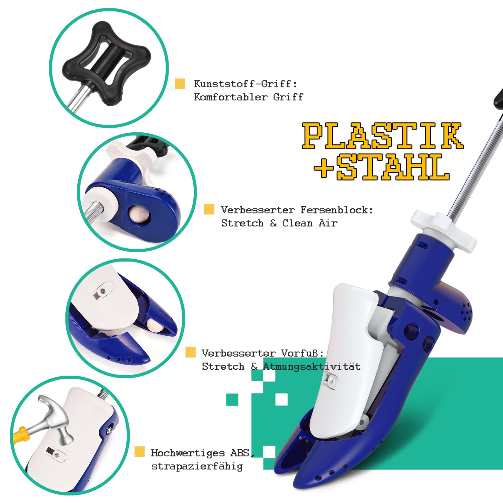 Extensor de zapatos para hombre y mujer, pies anchos gruesos, longitud ajustable de 4 vías, ancho y altura, horma de zapatos Widener Spin suelto caja de dedos talón alto empeine