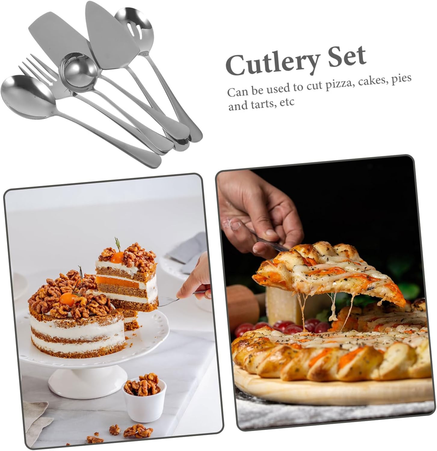 Ciieeo 1set Stainless Steel Cake Spatula Utensil Dessert Fork Spoon Cutlery for Buffet and Party Serving and Reusable Eating Utensils