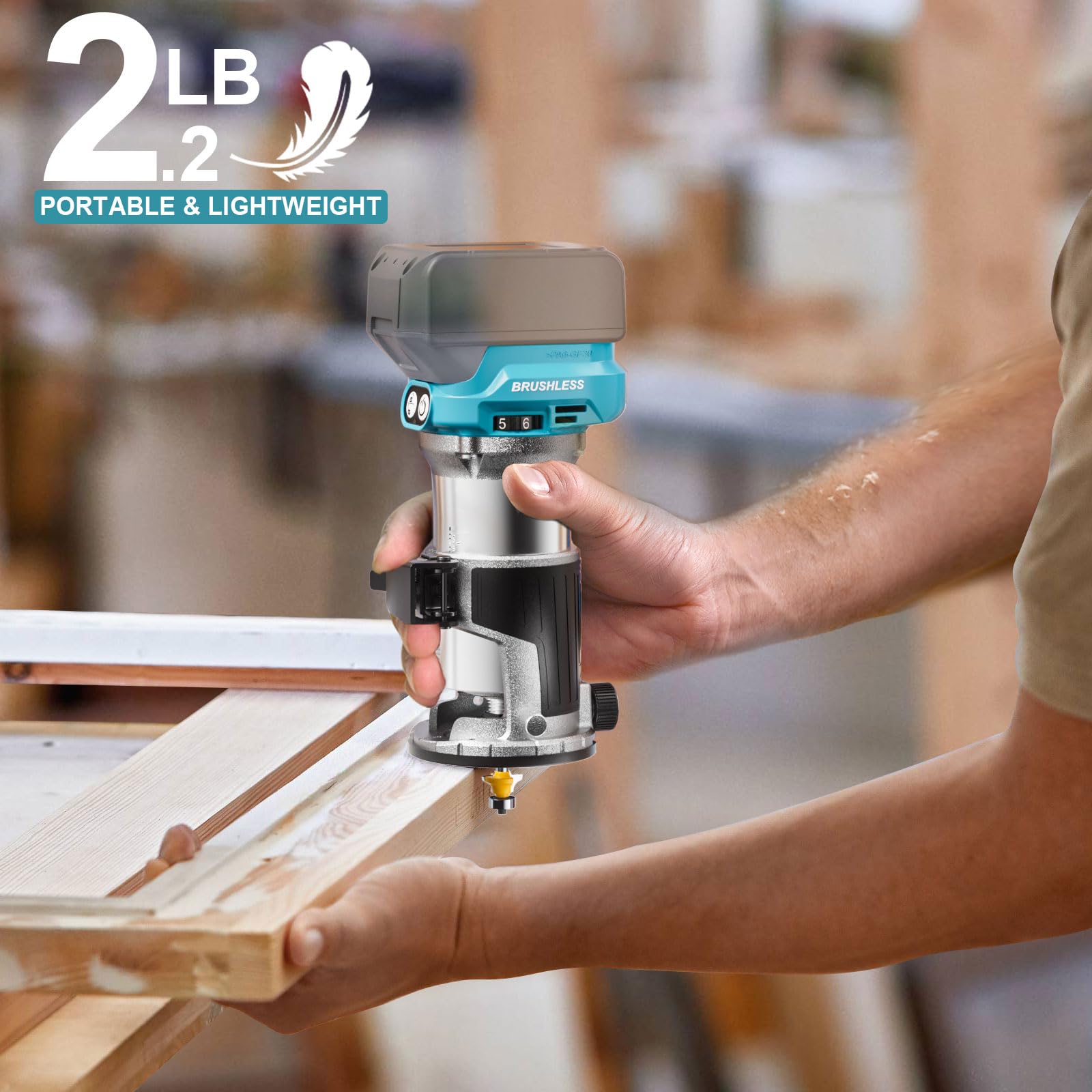 Enrutador compacto inalámbrico para batería Makita de 18 V (herramienta desnuda), herramienta de enrutador de 6 velocidades variables para carpintería, enrutador de madera de base fija de 800 W 30.000