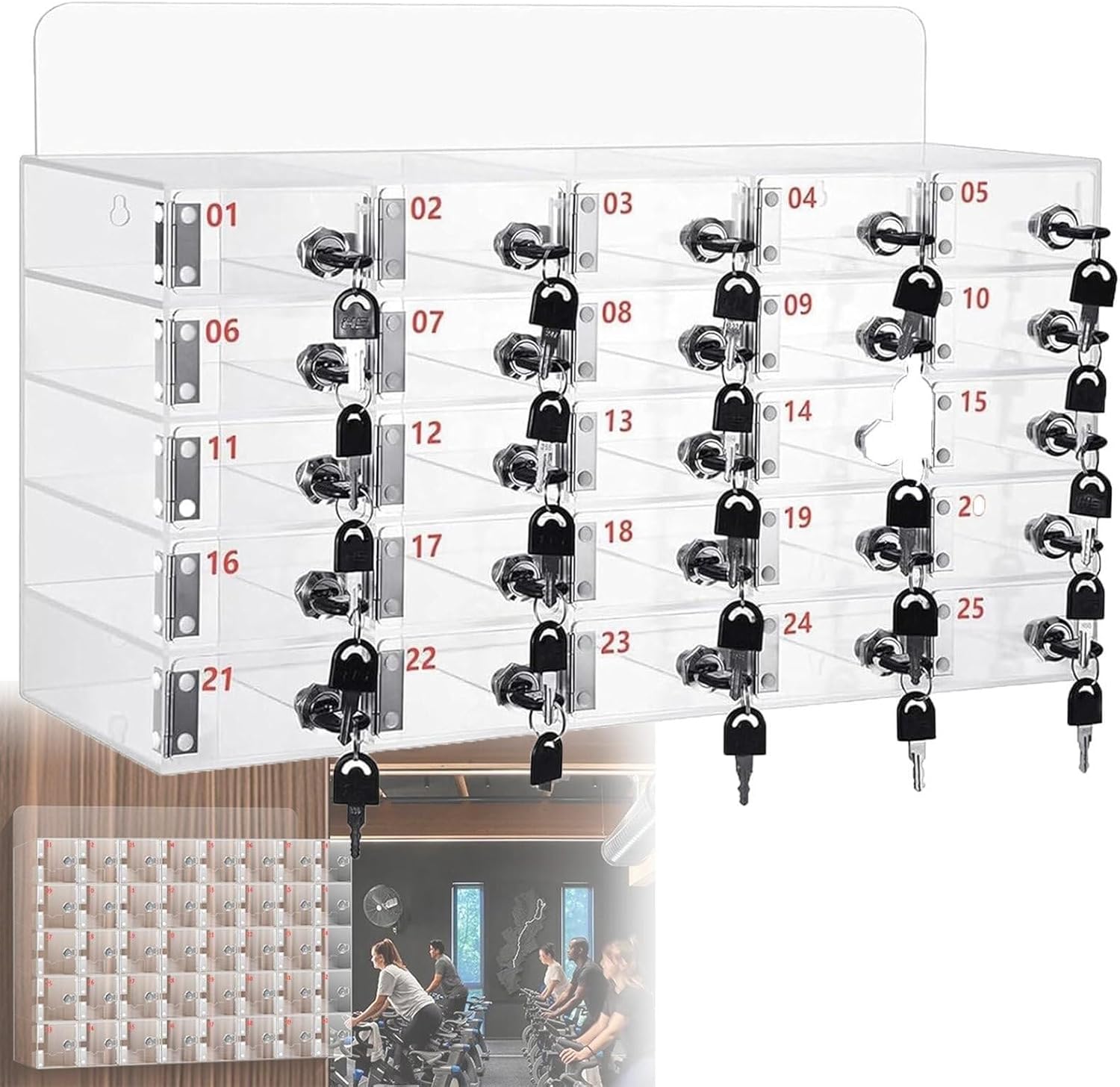 Mobile Phone Storage Box Transparent Acrylic Mobile Phone Security Locker with Key,Wall-Mounted Acrylic Cell Phone Locker with 25 Slots, Ideal for School and Office Storage, Durable and STYL