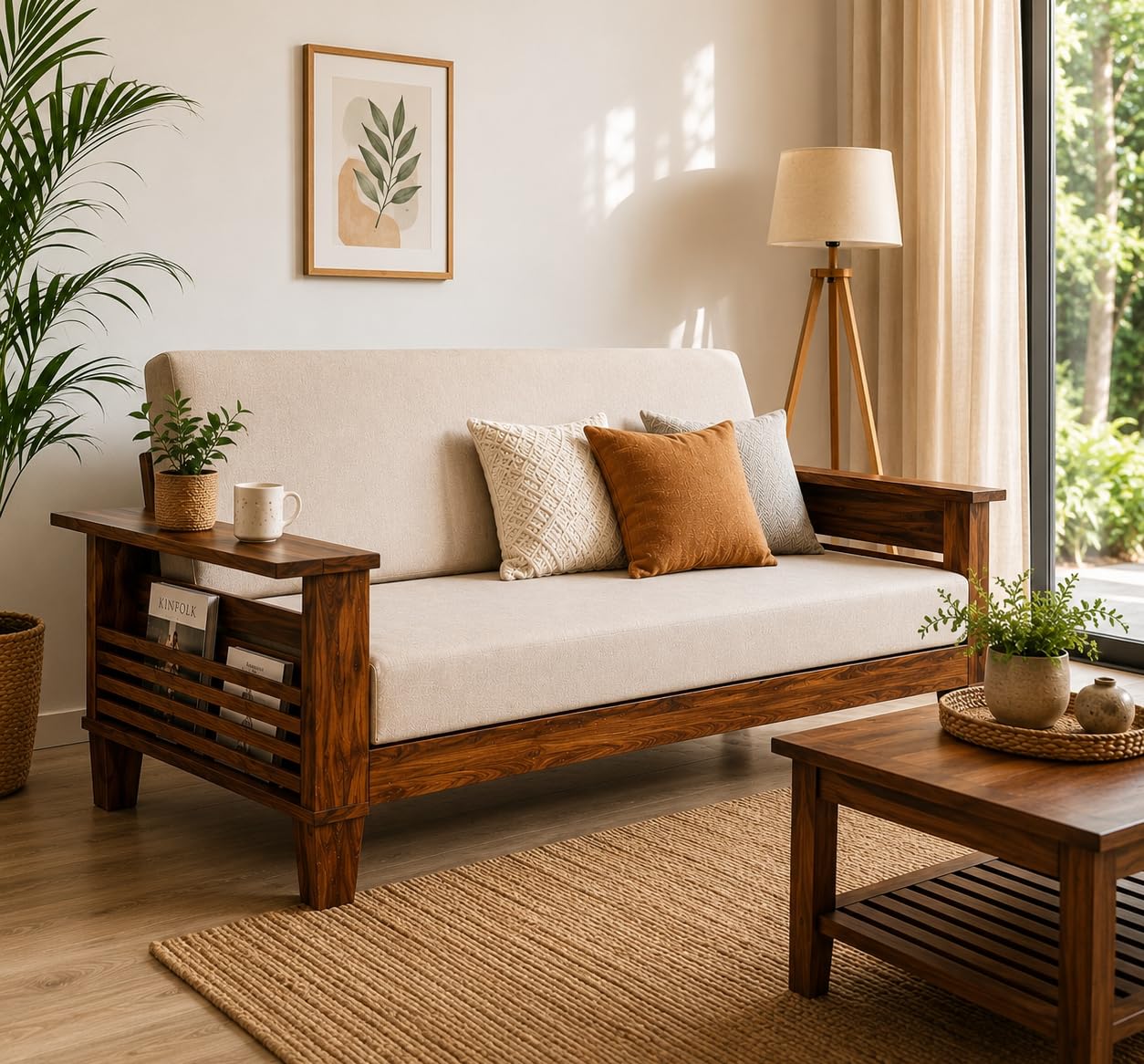 Solid Wood Sofa Cum Bed for Living & Bedroom | 3 Seater Sofa Cum Bed - Honey Finish| 3-Person Sofa, Brown-image-44