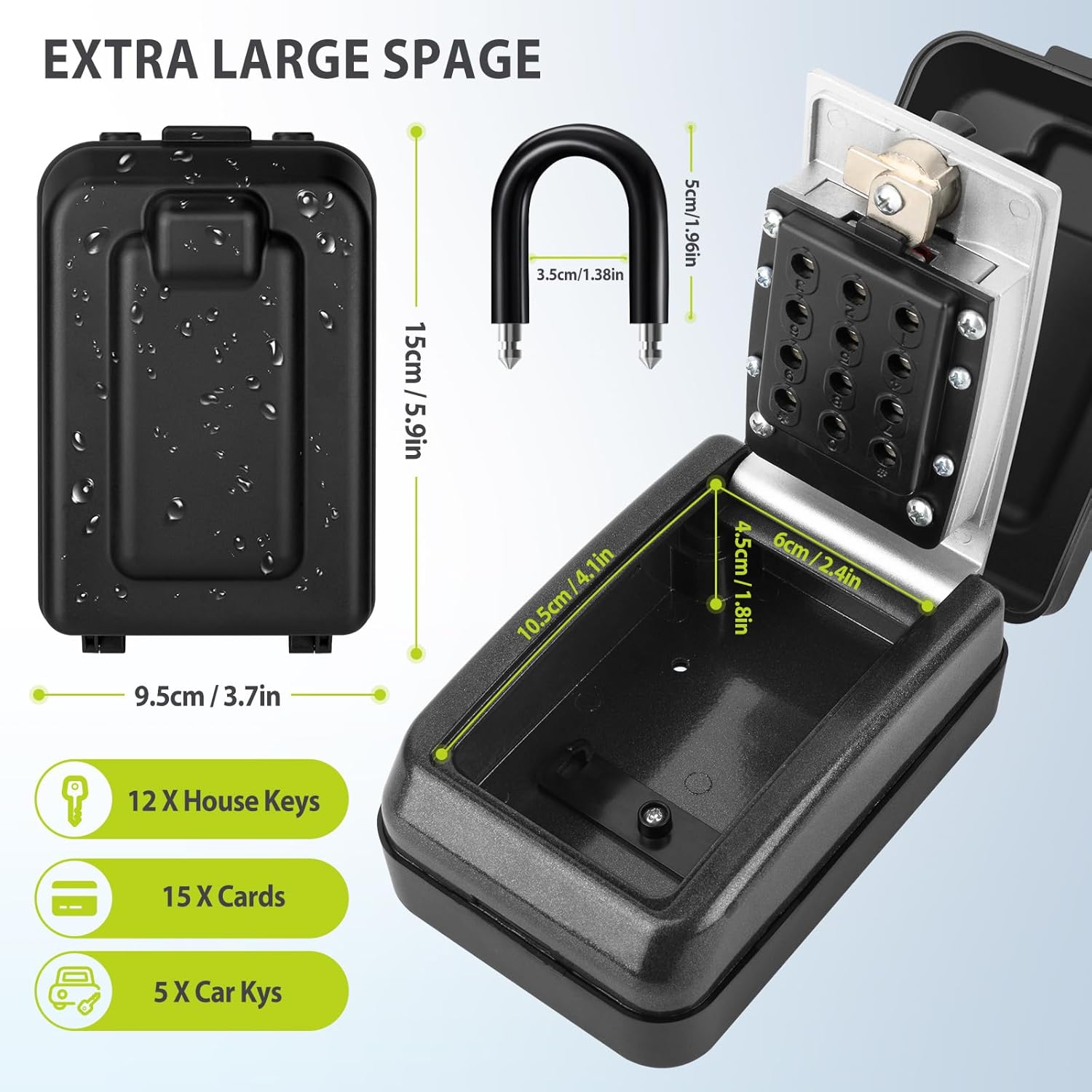ポータブルキーロックボックス、コード付きキー用防水ロックボックス、12桁のコンビネーションロックストレージボックス、大きな安全なセキ