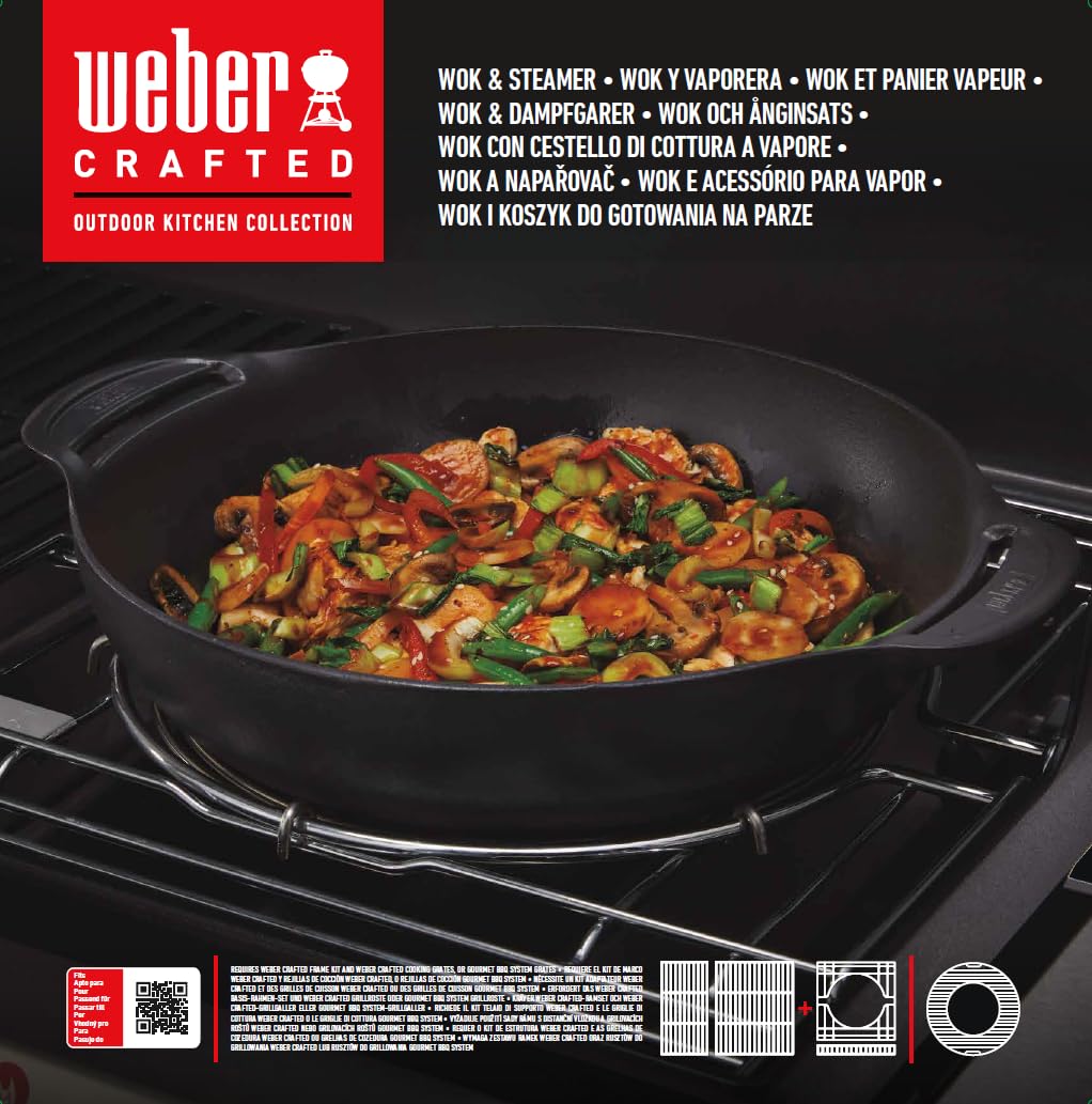 Weber Crafted Wok & Panier Vapeur/Set 2-en-1 en Acier Inoxydable pour saisir et Cuire à la Vapeur des légumes, de la Viande ou du Poisson – Argent (7607)