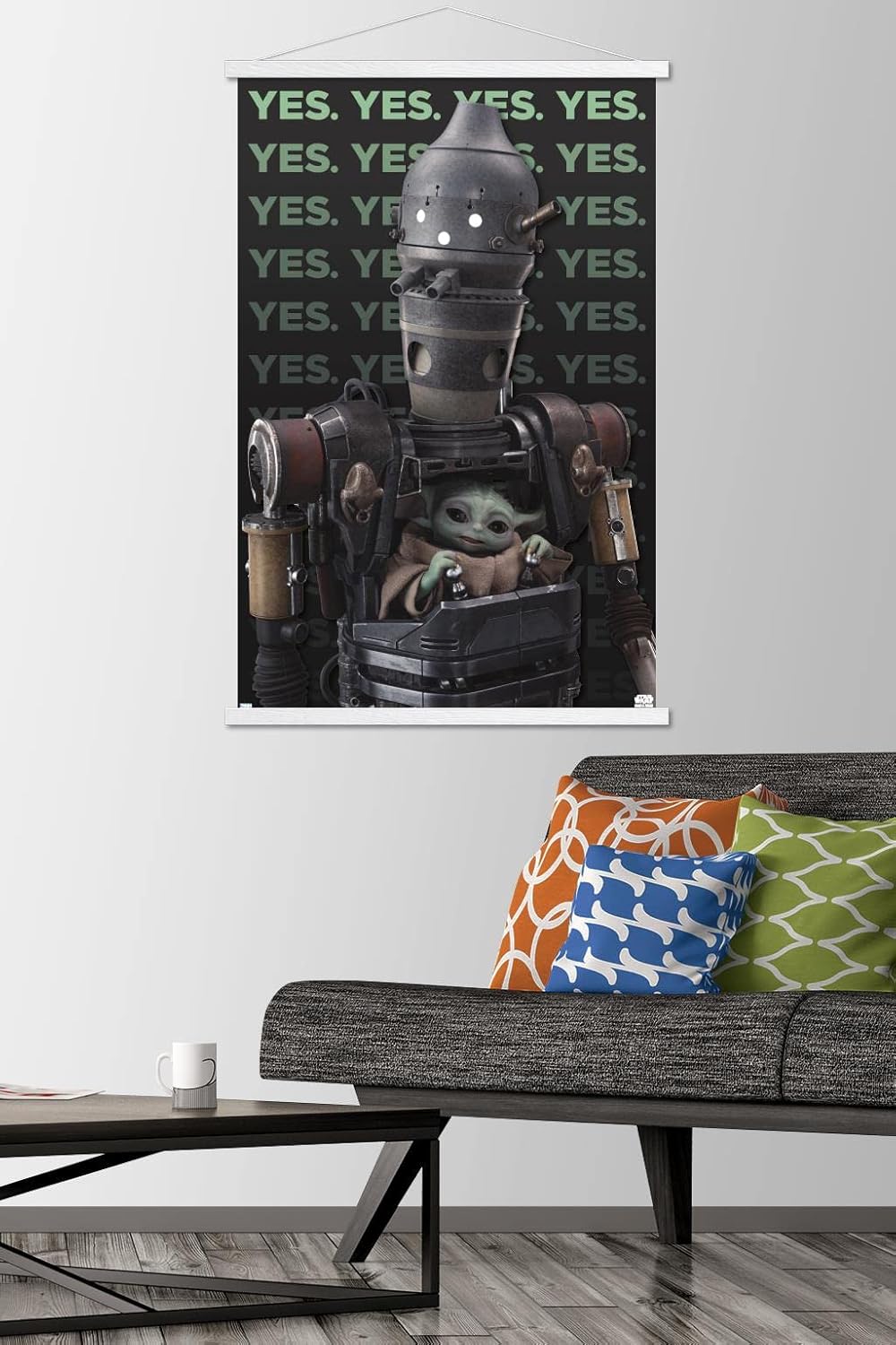 Trends International Star Wars: The Mandalorian Season 3 - Yes Wall Poster with Magnetic Frame, 34L x 22.4W, Print and White Hanger Bundle