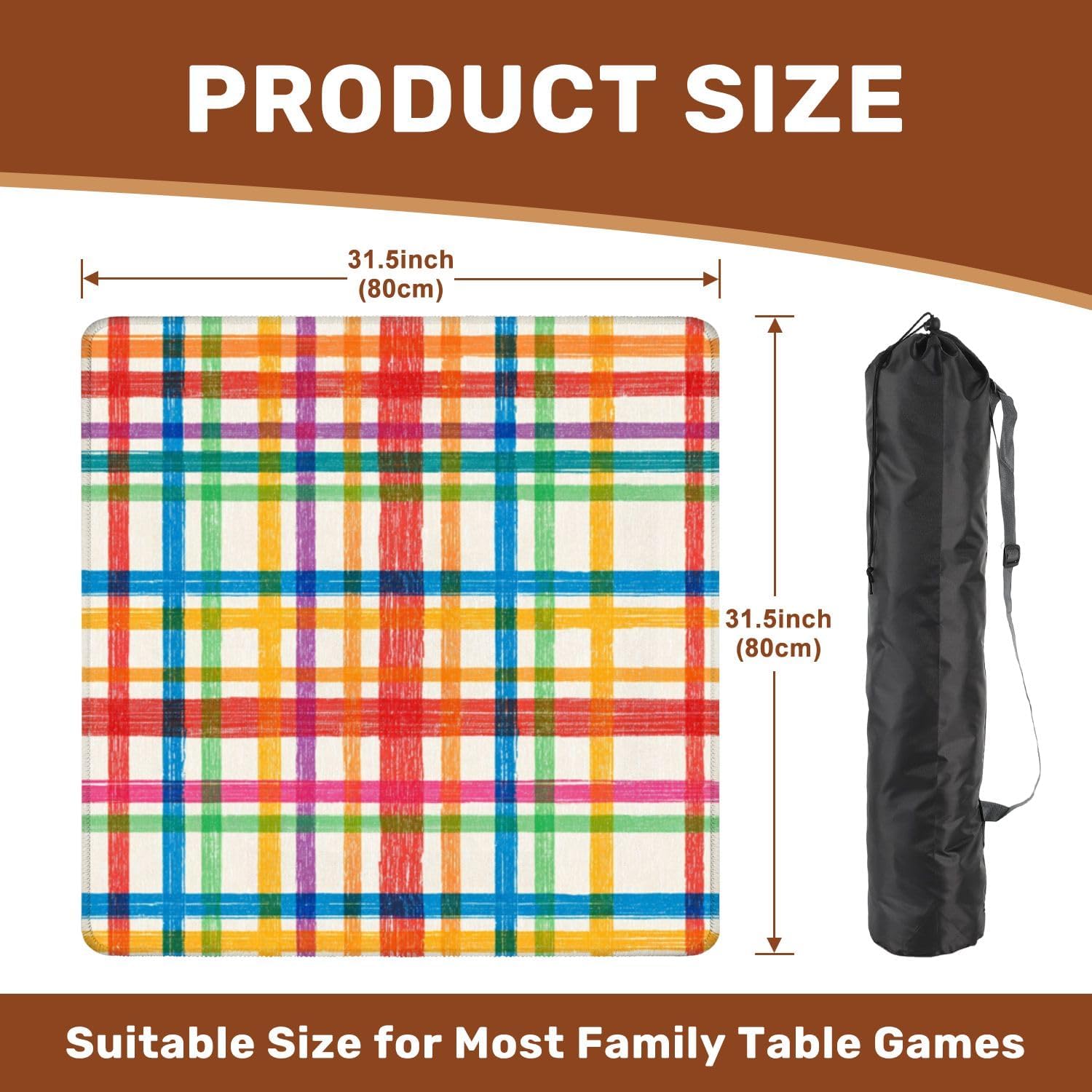 Mahjong Mat white colorful plaid stripe 31.5"x31.5" Non-Slip Table Mat image 2