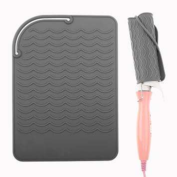 Silicone Heat Resistant Mat for Curling Irons Hair Straighteners | Flexible Silicone Heat Proof Protection Mat for Travel Home Salon Flat Iron Hair Styling Tools8.58X 6.2in, Grey