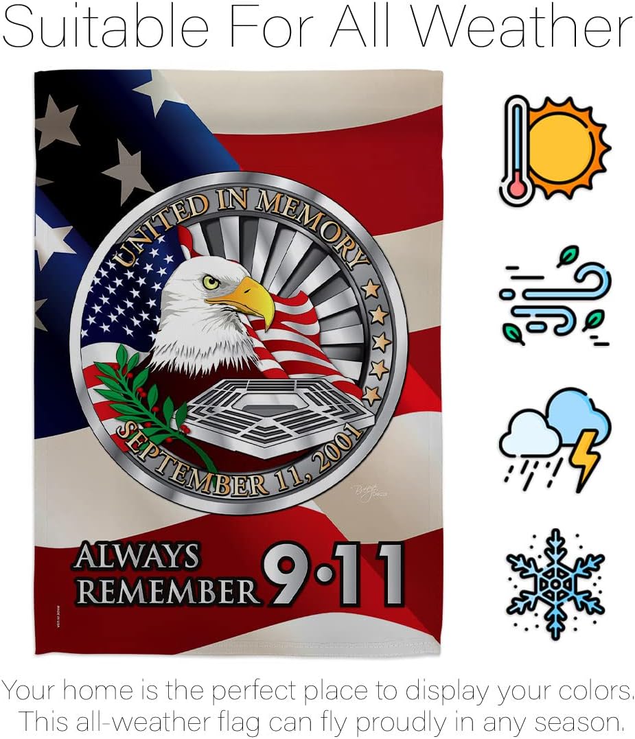 Breeze Decor Always Remember Garden Flag Set Wall Holder Patriot Day World Planet Peace Environment Awareness United State American House Banner Small Yard Gift Double-Sided, Made in USA
