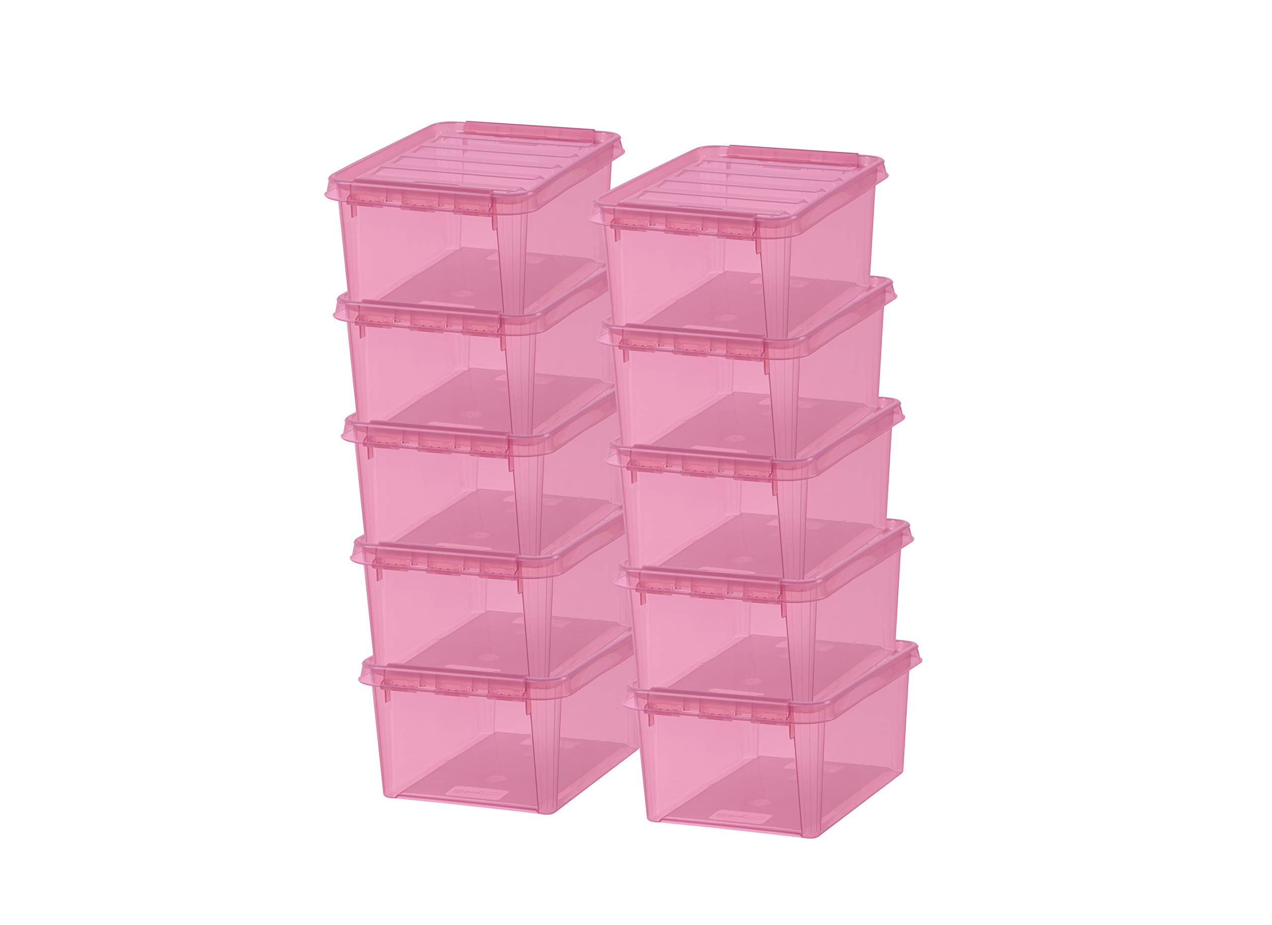 SmartStore 8L Pink Plastic Storage Boxes with Lids - Set of 10 - Transparent - Stackable and Nestable - 10 Year Guarantee- Food Safe and BPA Free - Clip Locked - L34 x W25 x H16 cm