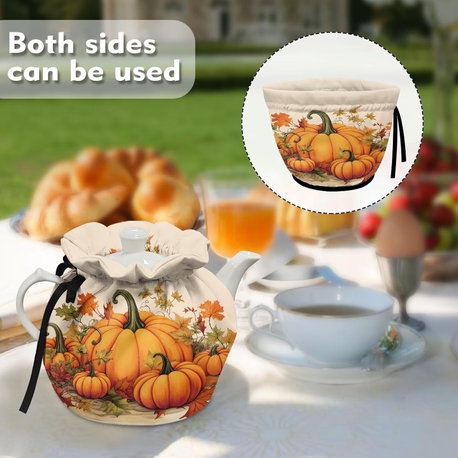 Fall Pumpkin Tea Cozy for Teapot Tea Kettle Cover Warmer Washable Heat Resistance Teapot Cover Coffee Pot Dust Cover Farmhouse Thanksgiving Kitchen Decor