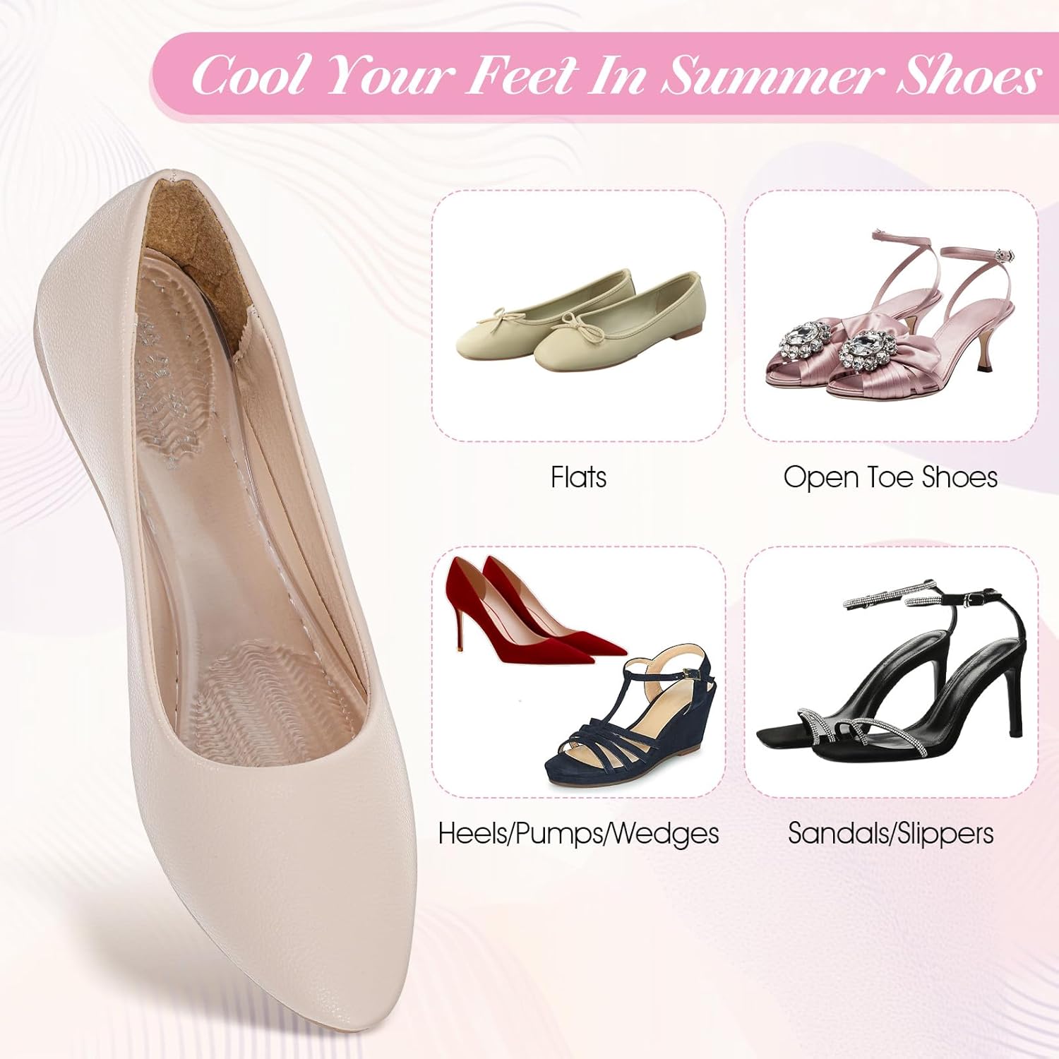 3Pairs Gel Shoe Inserts for Women, Thickened Gel High Heel Cushion Insoles Women, Non-Slip PU Shock-Absorbing 3/4 Clear Gels Insoles, Washable Arch Support PU Shoe Pad for High Heel, Sandal, Flat Feet - Image 5