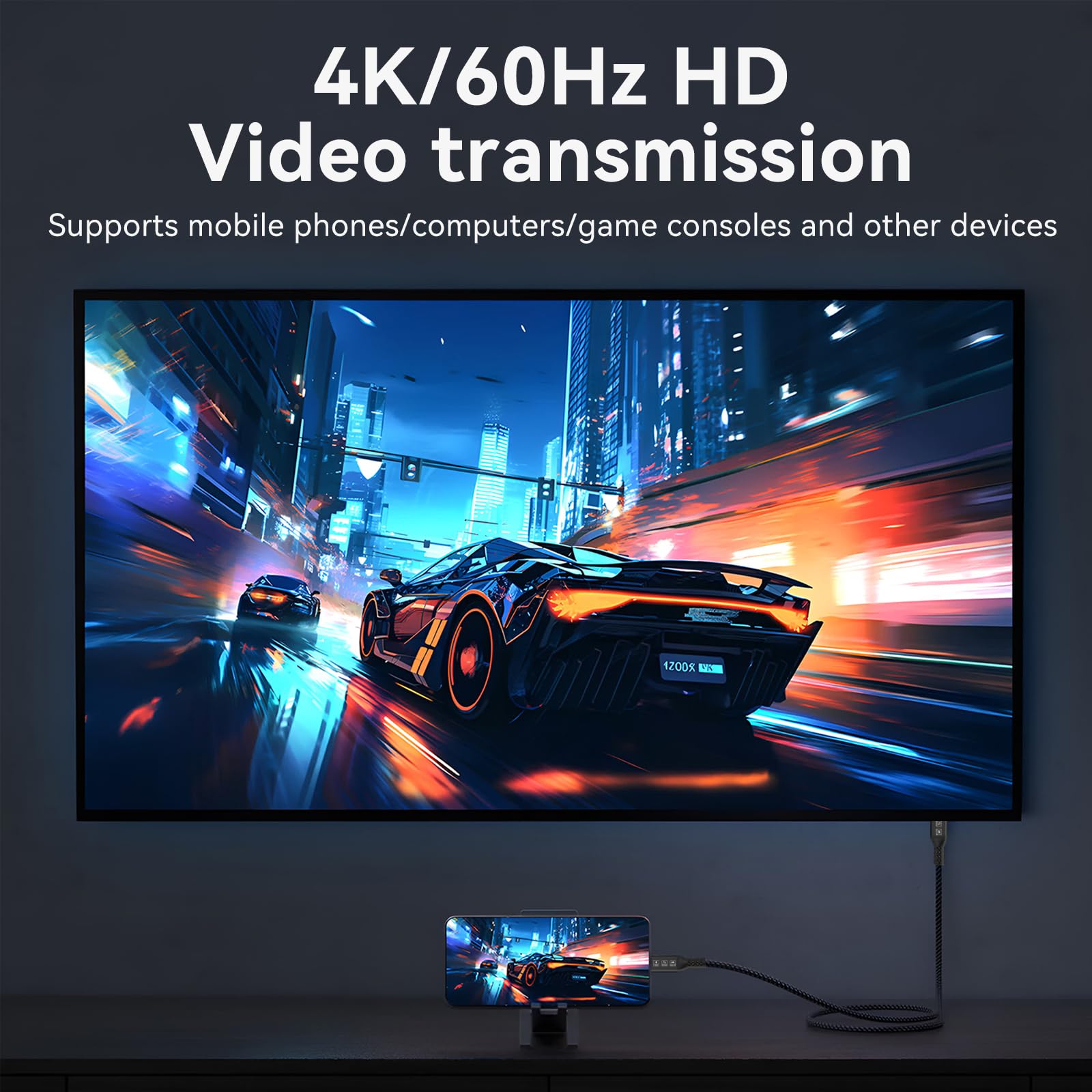 Cable Thunderbolt 4 5m, USB C long Cable Supporte Transfert de données 20Gbps/ Vidéo 4K@60Hz/ Fast Charge 100W pour Macbook Air/Pro, iPad Pro, Mac Studio, Studio Display